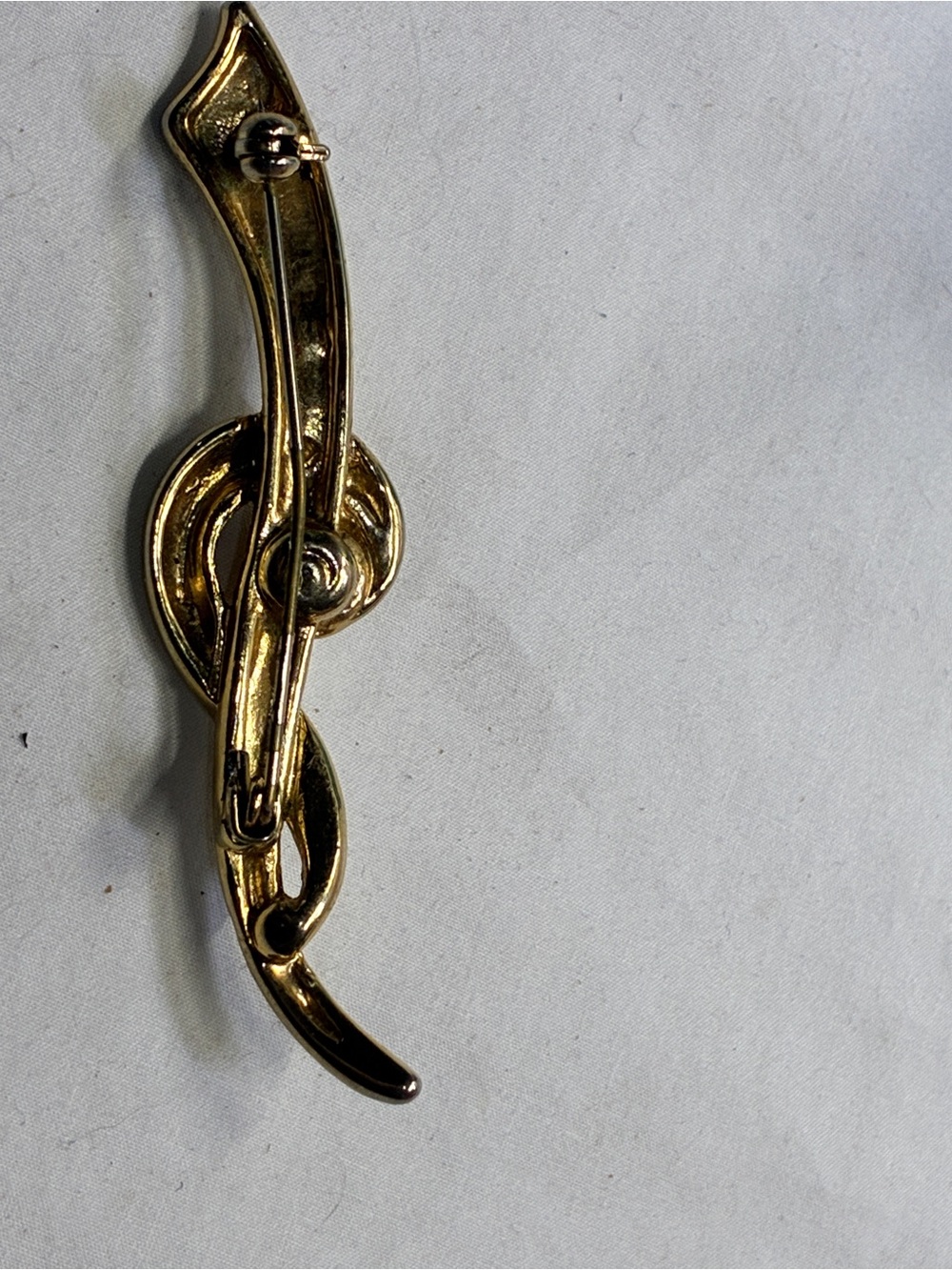 Vintage Faux Pearl Ribbon Brooch Crystal Rhinestone Gold Tone 1980s 3” - Picture 4 of 7